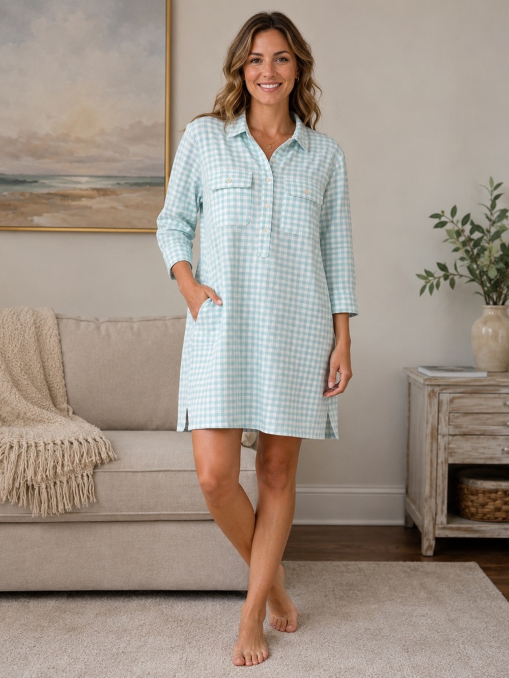 Southern Tide Jessica Gingham Performance Dress |L|